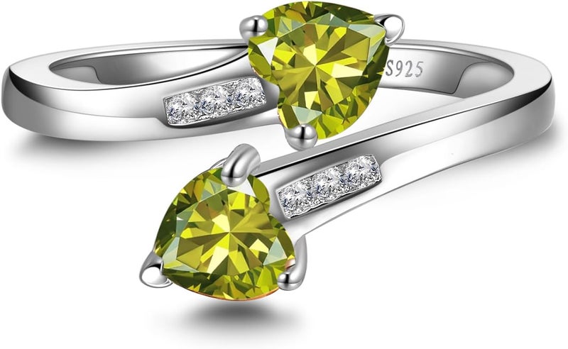 Yaresul 1CT Adjustable Women Heart Ring 925 Sterling Silver Birthstone Rings for Women Promise Ring for her Simulated Gemstone Statement Stackable Band Width 2mm Open Size 5~9 - Image 3